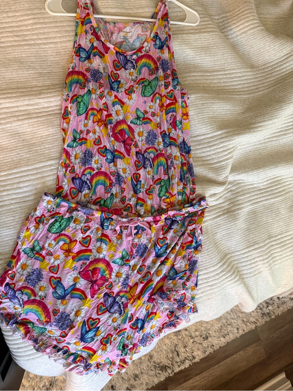 Posh Peanut Raina Pink Rainbow & butterfly tank and shorts set